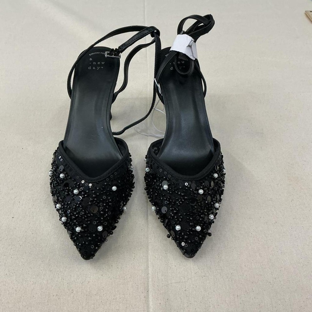 A New Day black embellished slingback heels